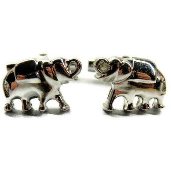 Antique Elephant Figure Silver Tone Sterling Silver 925 Vintage Patina Cufflinks - Picture 2 of 8